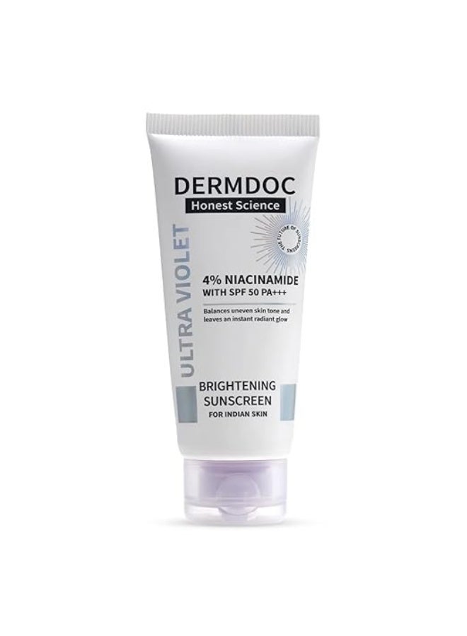 DERMDOC 4% Niacinamide Brightening Sunscreen with SPF 50 Sun Protection (50 gm) | Sunblock | Sunscreen for Oily Skin | PA +++ | UV Protection | Shine Free Formula - Image 1